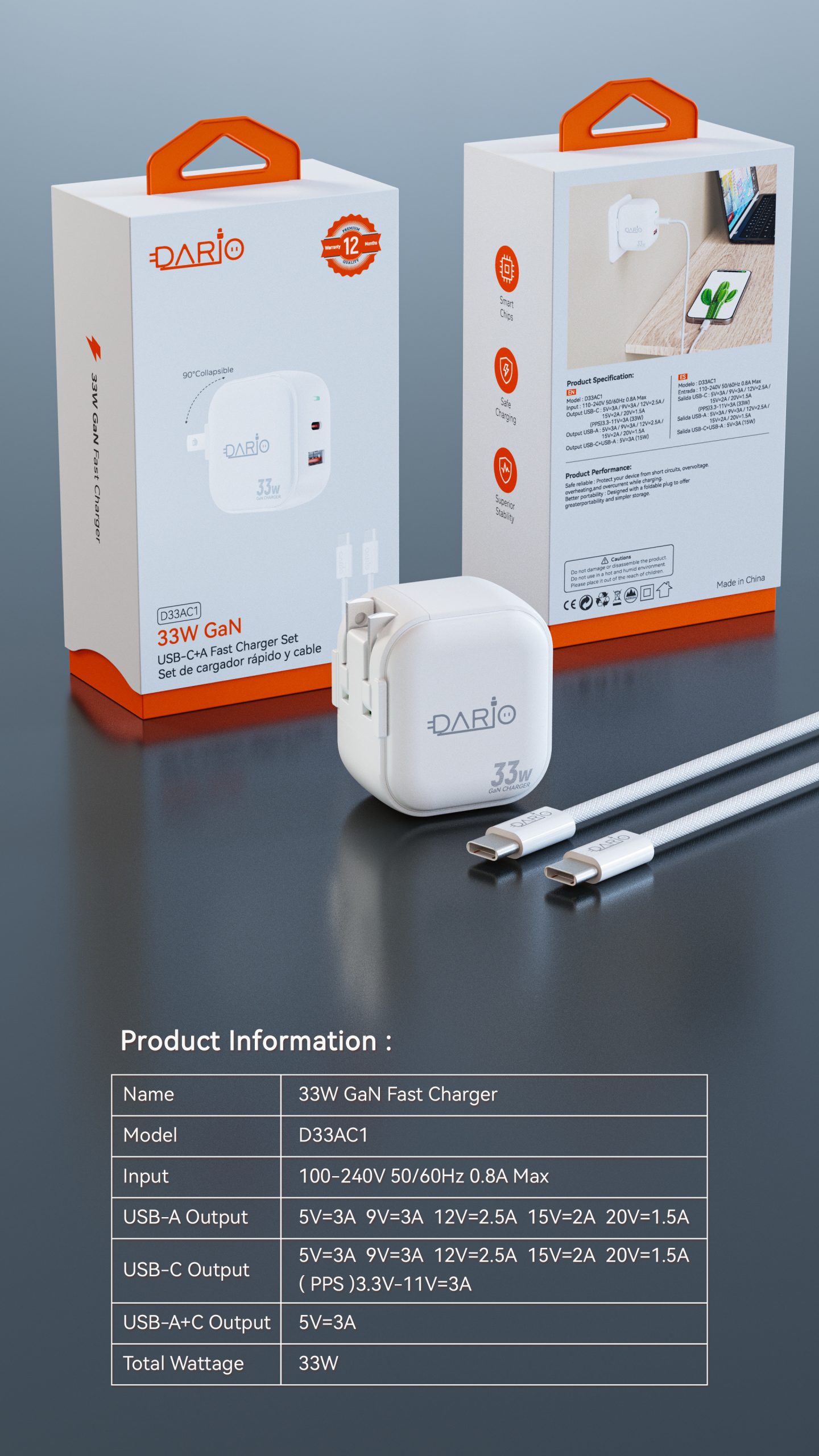 503b6dc5a949ee2f55460e18c5ad375e Set de Cargador Rápido 33W GaN + Cable USB-C - Imagen 1