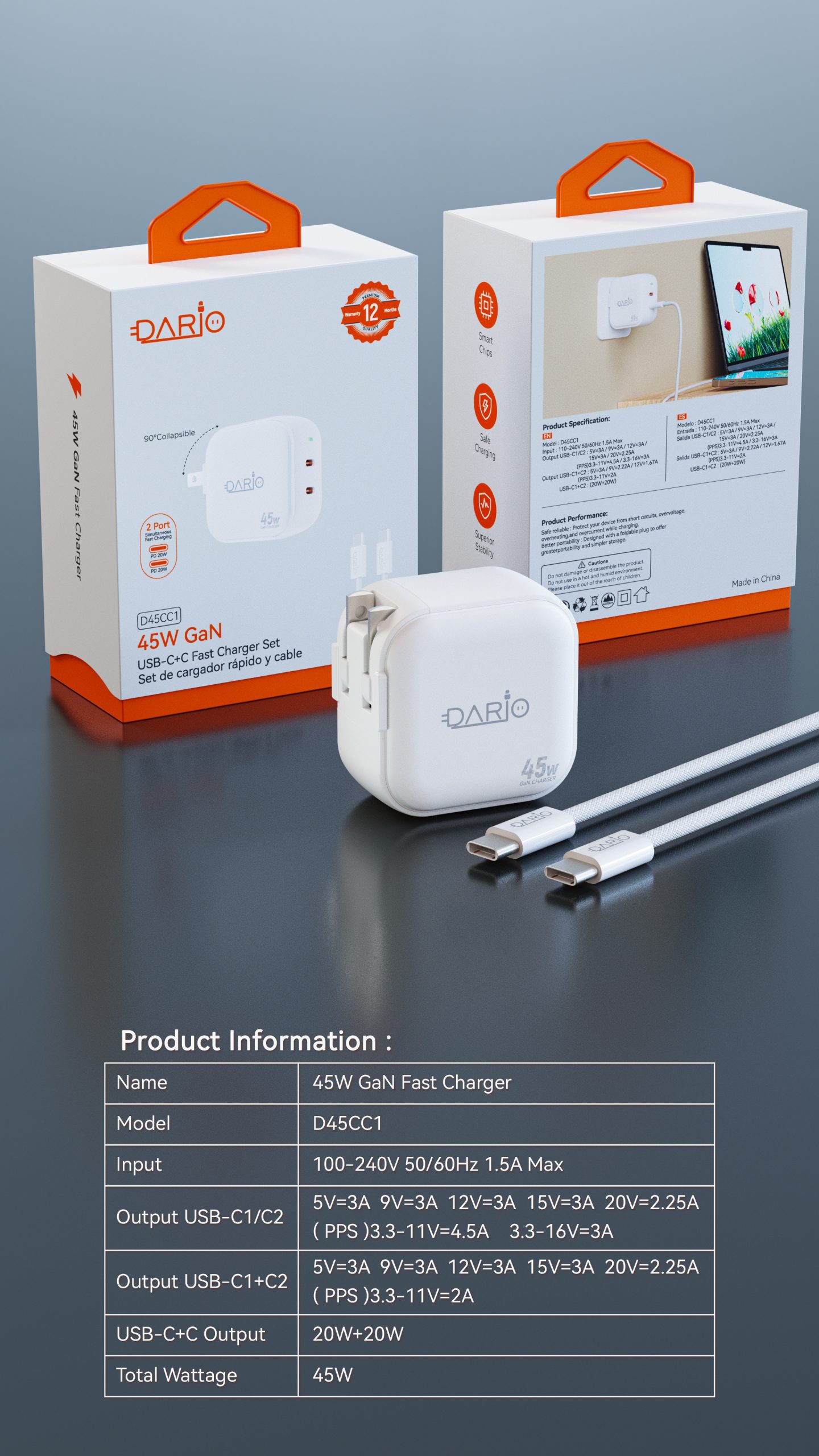 5e4fe83afdf8075eeea5b33b0cfe84a0 Set de Cargador Rápido 45W GaN + Cable USB-C - Imagen 1